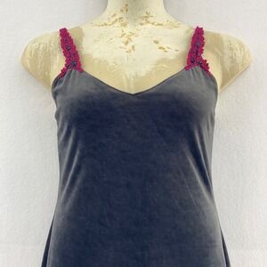 Gilligan OMalley Black Velvet Slip Lingerie S Lace Strap 90s‎ Grunge Whimsigoth